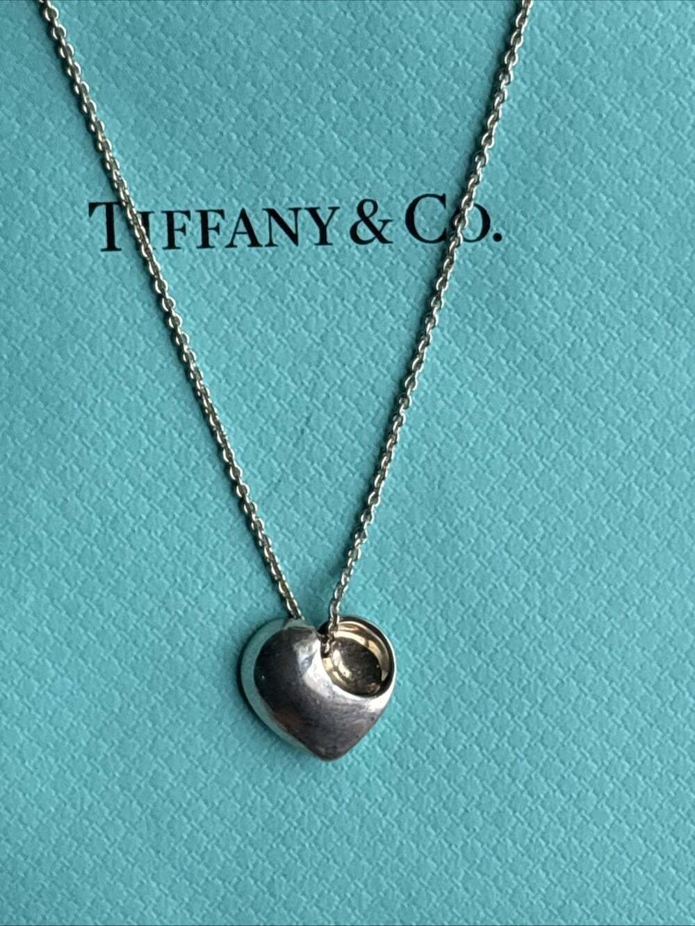 Tiffany & Co. Sterling 15mm Fold Heart Elsa Peretti Necklace Pendant 16.5" Chain - Picture 13 of 14